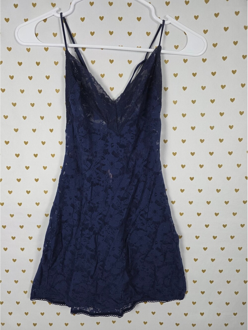Victorias Secret Dark Blue Stretch Lace Sheer Sexy Dress XS